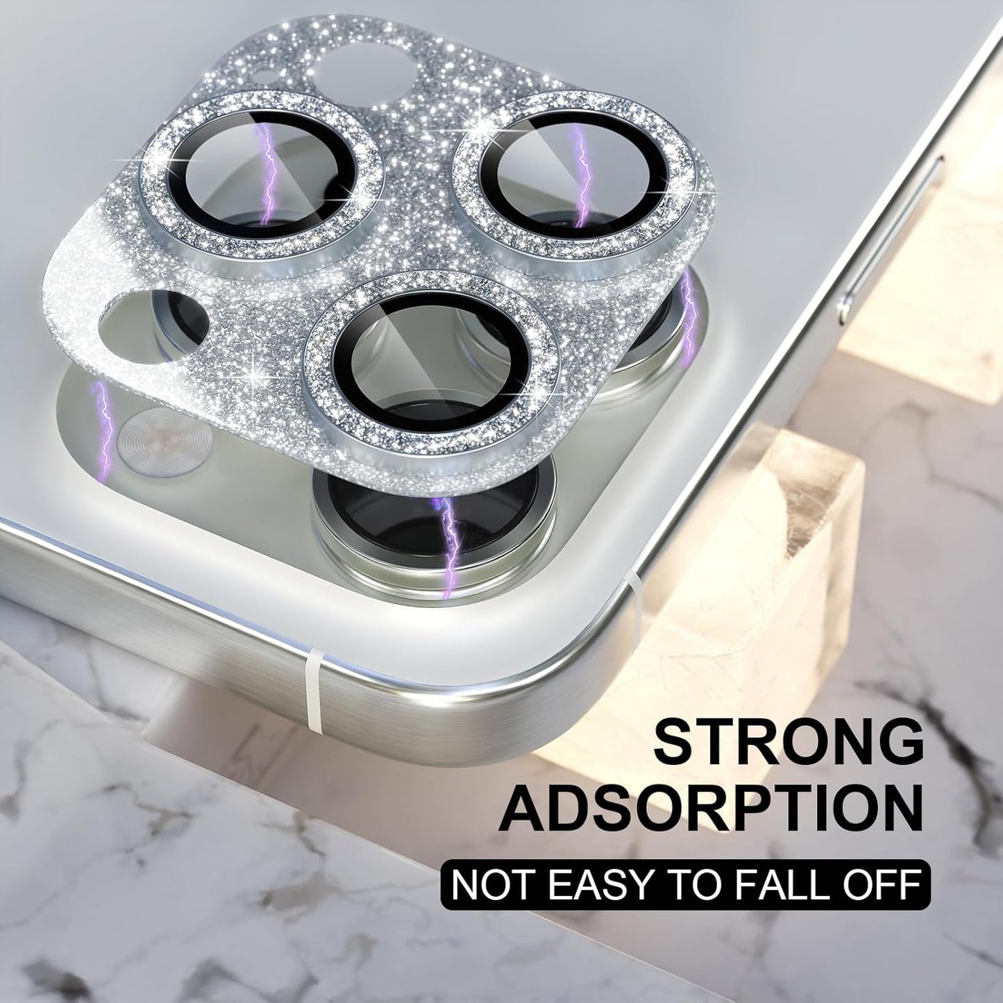 Choiche Compatible for iPhone 16 Pro/iPhone 16 Pro Max Camera Lens Protector, Bling Camera Cover with 9H Tempered Glass Lens Screen Protector Metal Ring Decoration Accessories (Glitter-Silver)