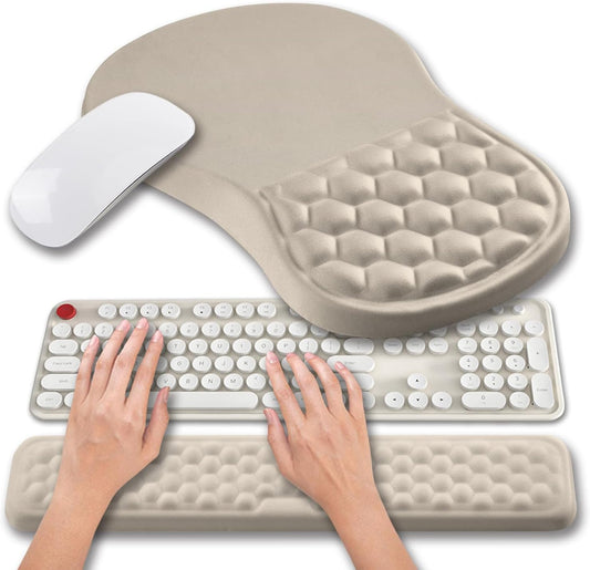 Hokafenle 2 in 1 Ergonomic Mouse Pad Wrist Support & Wrist Rest for Computer Keyboard Set, with Relieve Carpal Tunnel Pain Massage Bulge and Full Memory Gel Design (2In1 Set - Apricot)