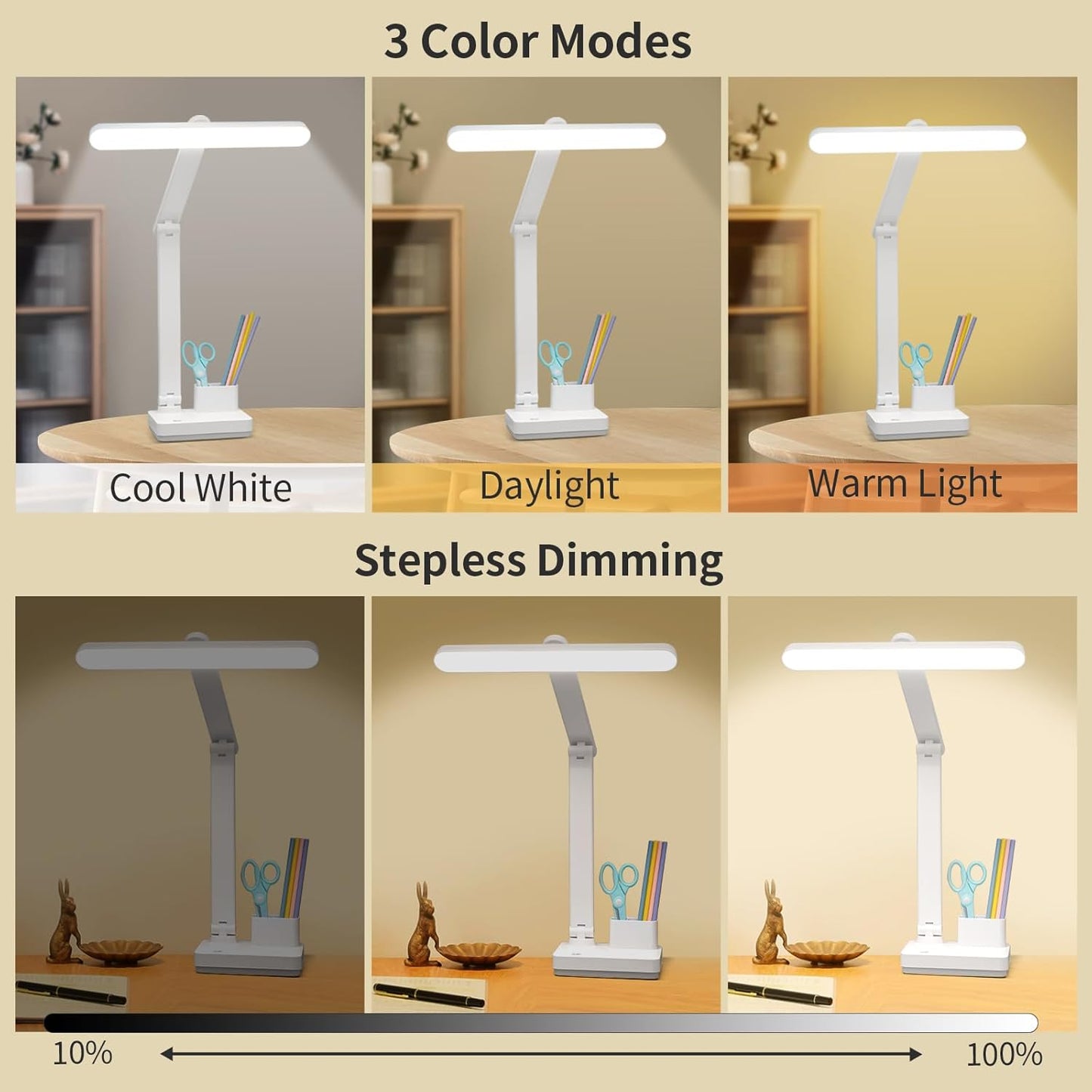 Cordless Desk Table Lamp Reading Light Rechargeable Battery 4000mah, Tall & Large Light 50 LED,Touch 3 Modes,2 Ways Power,Dimmable, Bedroom Bedside Lamp,20 Inch
