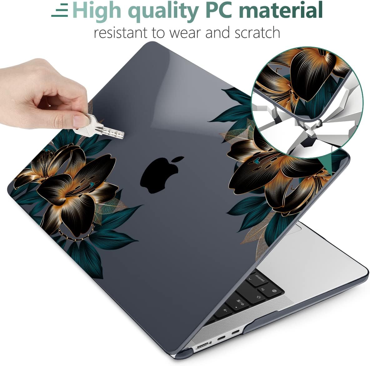 MEEgoodo Case for MacBook Air M4/M3/M2 13.6 inch 2025 2024 2022, Fit Model A3240 A3113 A2681, Compatible with MacBook Air 13 inch, Laptop Hard Shell Case with Keyboard Cover, Golden Lilies