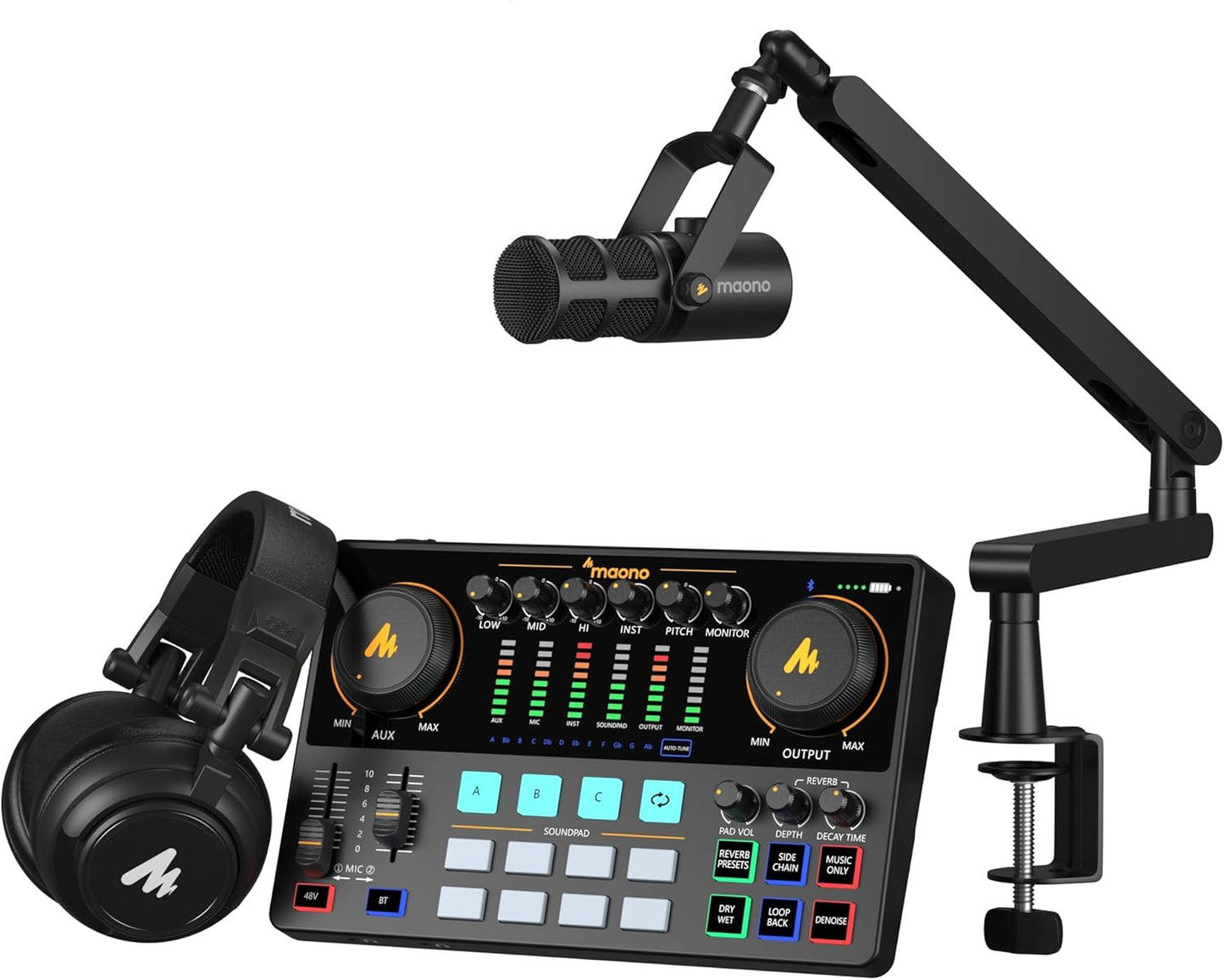 MAONO Podcast Equipment Bundle: Audio Interface mixer with Dual XLR Input for Podcast Streaming - MaonoCaster E2 Gen2 (E2 GEN2+PD400X+BA92+MH601)