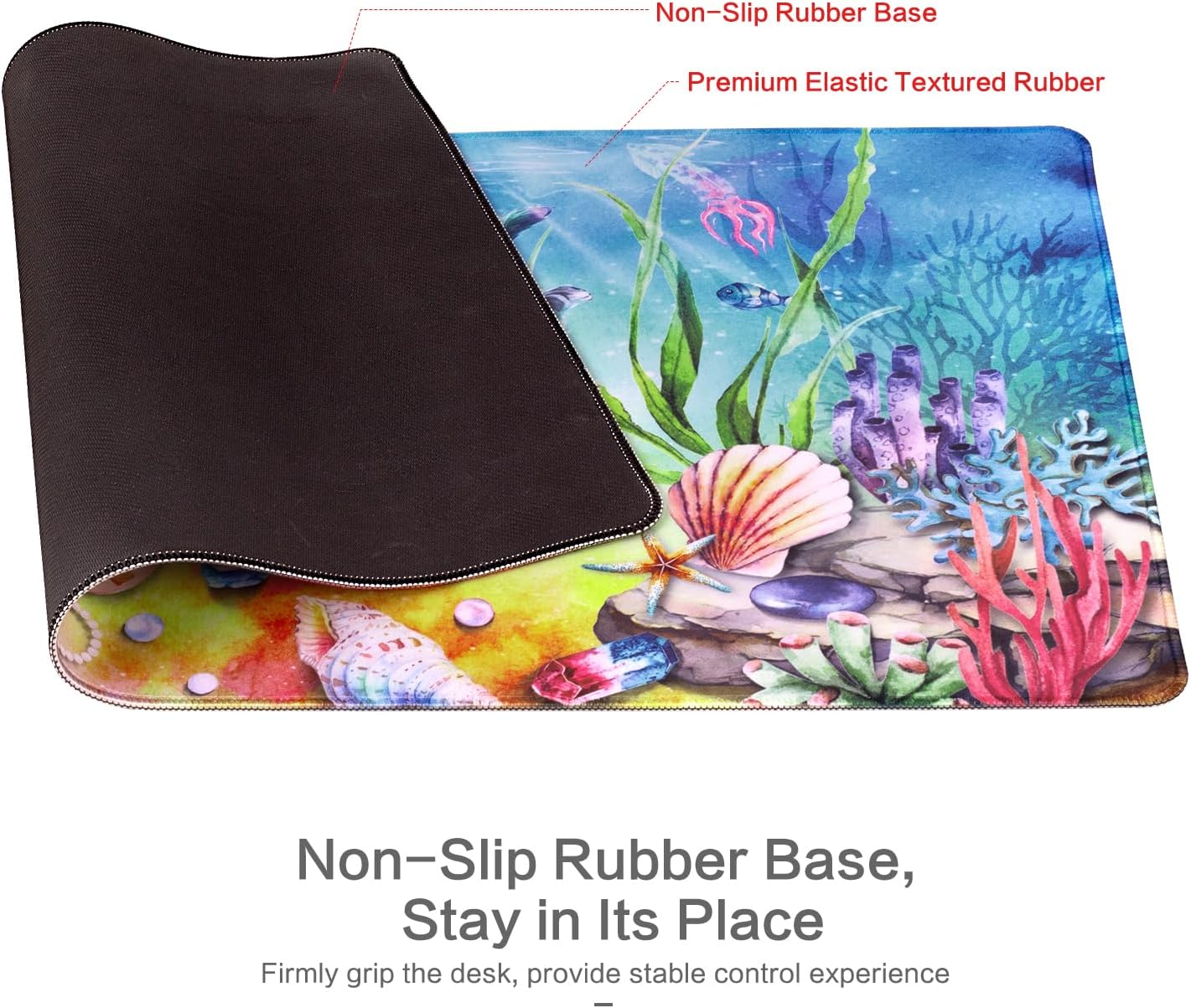 Lokigo Desk Pad Cool Cat, Big Desk Mat Cute Cat Ocean Underworld Extended Large Gaming Mouse Pad for Desk Boys Girls Non-Slip Rubber Base Stitched Edges Mouse Mat Office Home Laptop Desk Matt