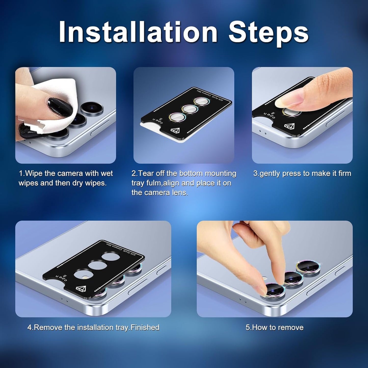 for Samsung Galaxy S25 Plus Camera Lens Protector, Individual Metal Ring Tempered Glass Lens Cover, [Strong Adsorption] Scratch Resistant Ultra-Thin HD Clear Lens Cover, 1 Set-Black Sparkly