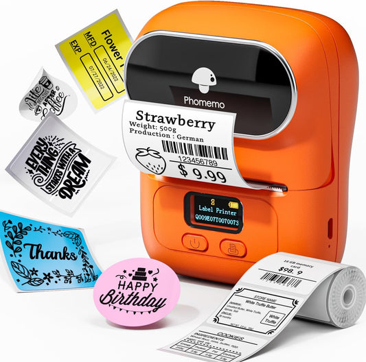 Phomemo M110 Label Maker Machine-Barcode Label Printer, Portable Sticker Maker for Price Tag, Logo,Address, Mailing, Home, Office & Small Business, Compatible with Phones&PC Orange
