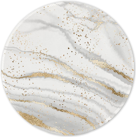 ITNRSIIET Round Mouse Pad with Stitched Edge Premium-Textured Waterproof Non-Slip Rubber Base Desktop Protection Mat Diameter 8.7 inches, Gray Gold Marbling