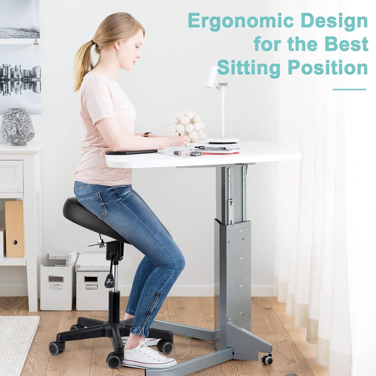 Footrest Stool Under Desk Adjustable Height and Tilt Angle Footrest Ottoman Ergonomic Foot Stool with Wheels 360° Rolling for Home Office (New Black)
