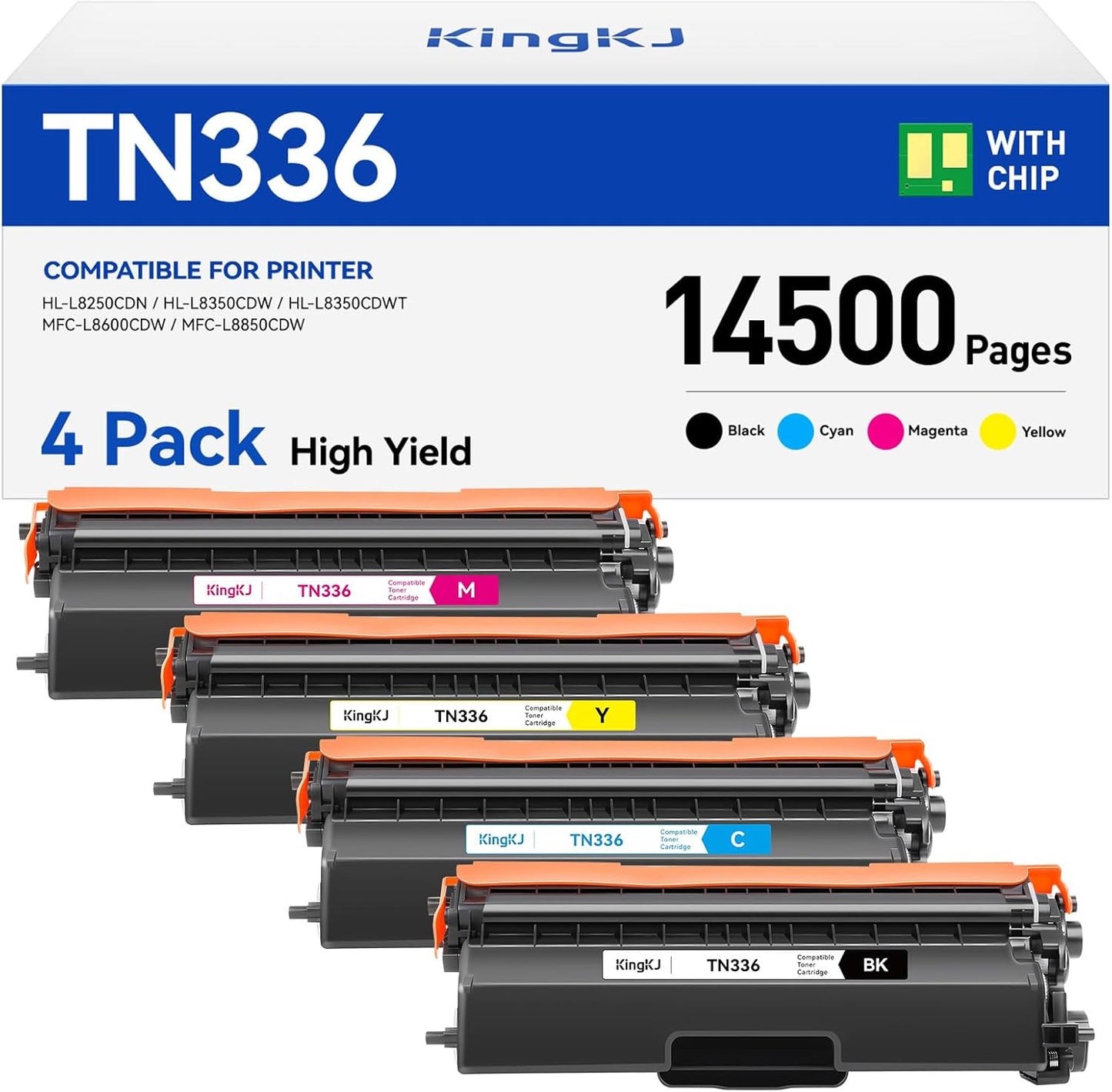 TN336 Toner Cartridge 4-Pack Replacement Compatible for Brother TN-336 TN331 TN315 MFC-L8850CDW HL-L8350CDW MFC-L8600CDW HL-4150CDN MFC-9970CDW DCP-L8400 L8450 HL-L8250 L8650 L8850 4570CDW Printer Set