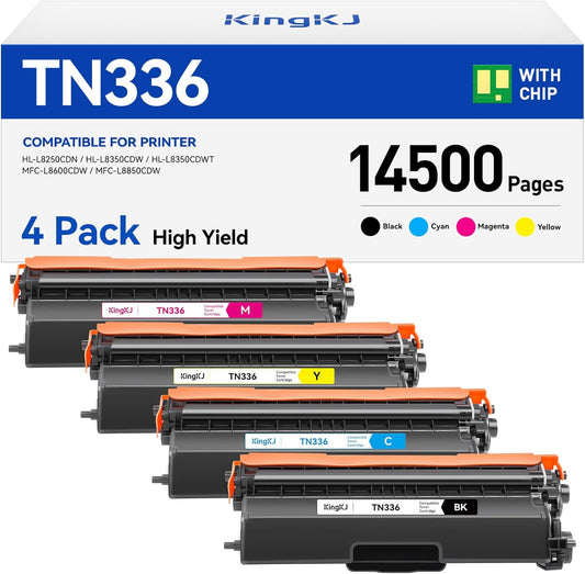 TN336 Toner Cartridge 4-Pack Replacement Compatible for Brother TN-336 TN331 TN315 MFC-L8850CDW HL-L8350CDW MFC-L8600CDW HL-4150CDN MFC-9970CDW DCP-L8400 L8450 HL-L8250 L8650 L8850 4570CDW Printer Set