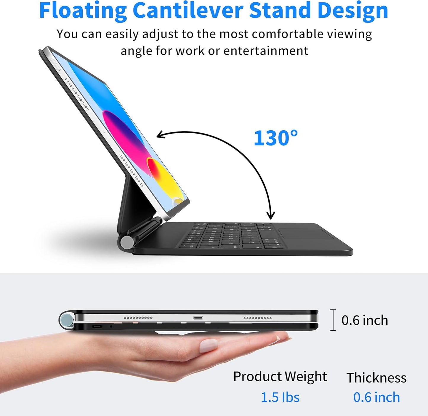 Keyboard Case for iPad 11th (A16, 2025) and iPad 10th Generation (10.9" 2022), Magic Keyboard for ipad 10th Generation with Multi-Touch Trackpad, Floating Cantilever Stand, Backlit Keys (Black)