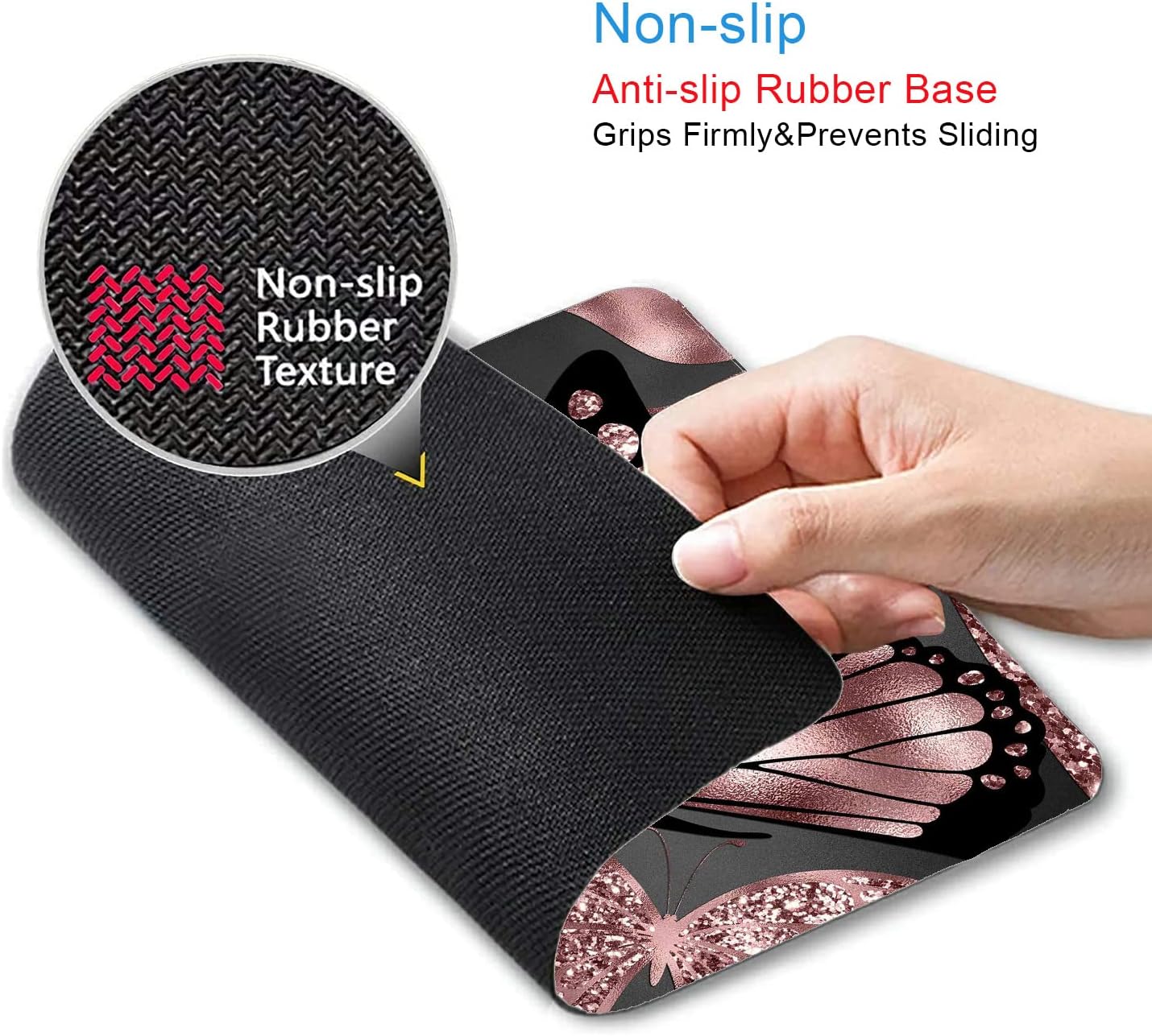 IMAYONDIA Mouse Pad, Rose Gold Butterfly Mouse Pad, Non-Slip Rubber Base Mousepad, Mouse Mat Desk Pad for Work, Game, Office, 9.5 x 7.9 Inch - Beautiful Modern Glitter Foil Design