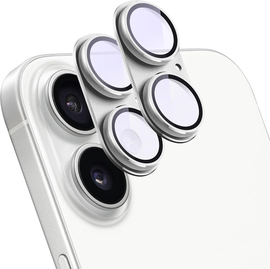 2 Pack Camera Lens Protector for iPhone 16 / iPhone 16 Plus,[Not Easy to Breakn ] AR Tempered Glass Strong Adsorption Metal Camera Cover Screen-Silvery