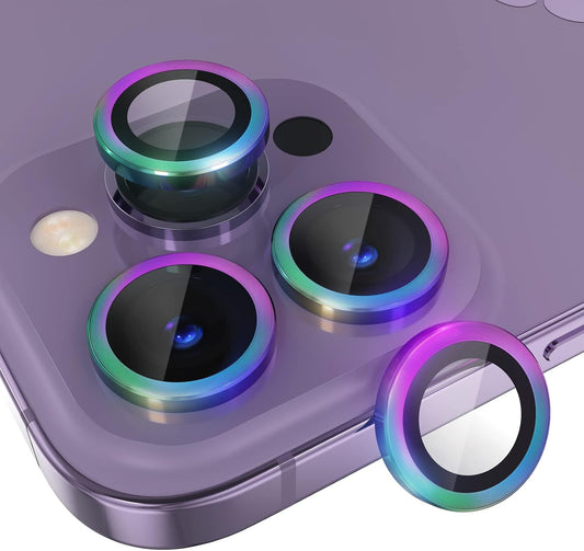 Choiche [3+1 for iPhone 14 Pro/iPhone 14 Pro Max Camera Lens Protector, 9H Tempered Glass Camera Cover Screen Protector Metal Ring Decoration Accessories (Colorful)