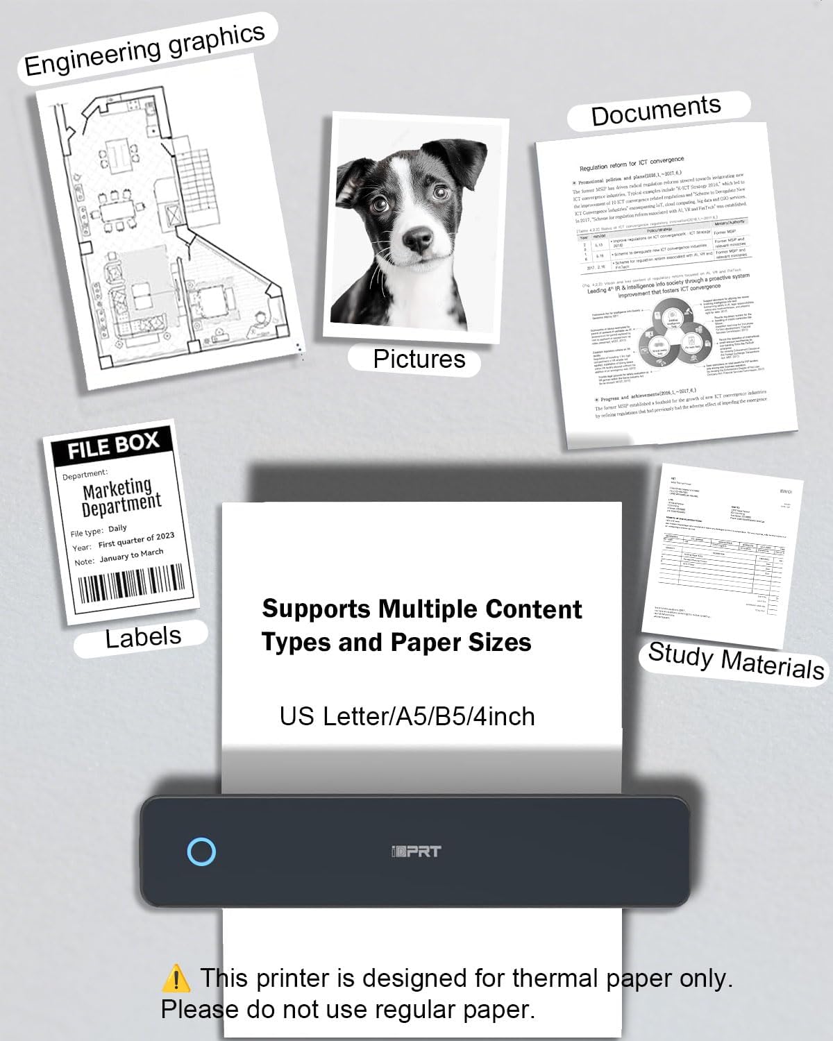 Inkless Portable Printer for Travel, 300DPI Wireless Thermal Printer Support 8.5" x 11" US Letter, A4, MT610Pro Small Bluetooth Printers Compatible with iOS, Android Laptop for Home Office Car, Black