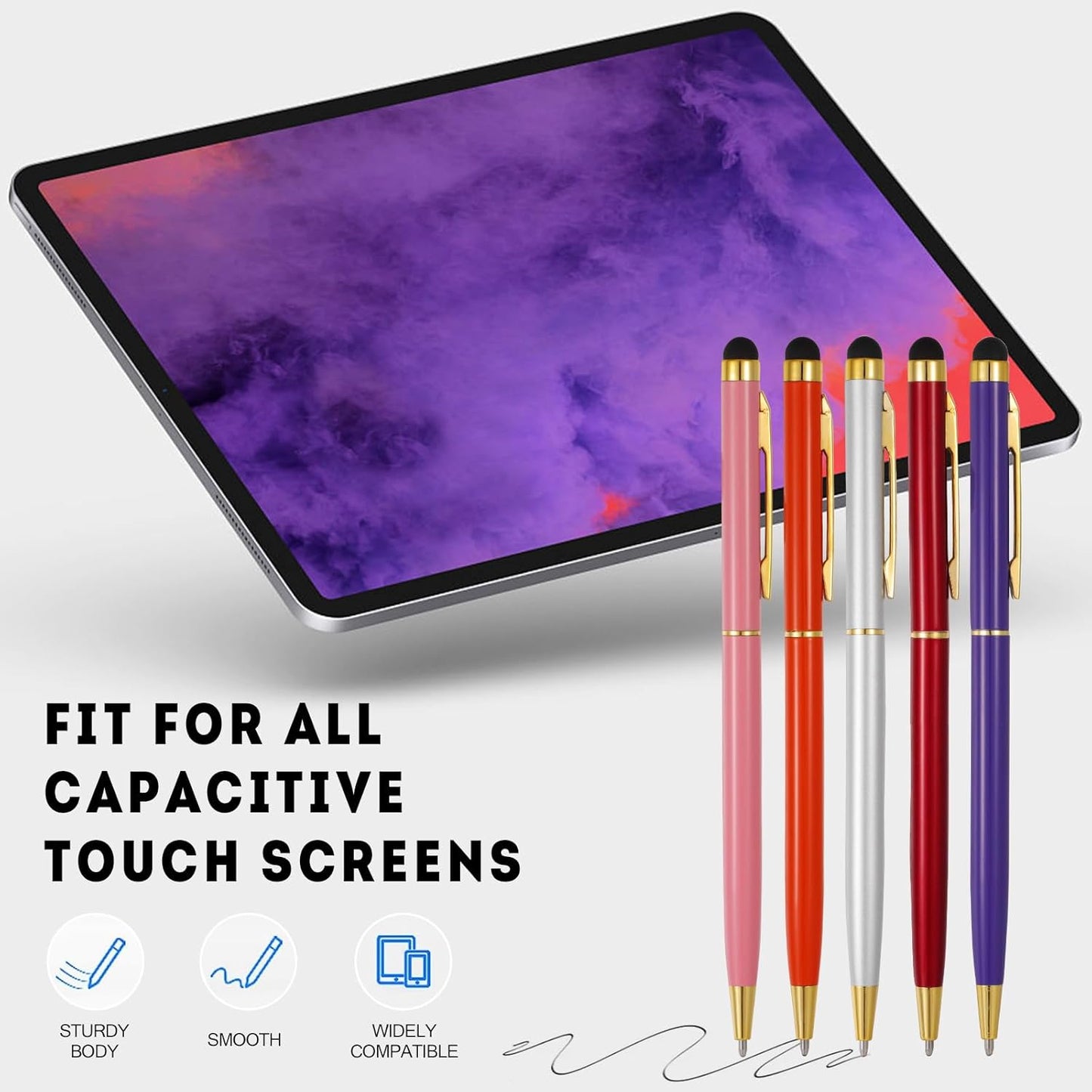 15 Pack Stylus Pens for Touch Screens Stylus Pen Compatible with Phone Tablets Kindle and Black Ink Ballpoint Pens-2 in 1 Stylists pens for Touch Screens (Gold)