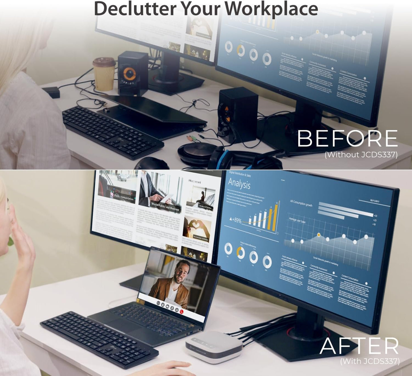 j5create USB-C Dual 4K Speakerphone Dock Pro, Dual 4K HDMI Audio Dock for Video Conference, USB-A x 2, USB-C, Gigabit ethernet, Pass-Through Charging - Works with Teams, Zoom (JCDS337)