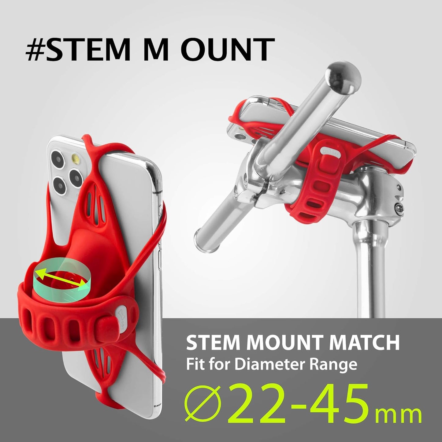 BONE】 Bike Tie Pro 4 Bike Phone Mount Bicycle Phone Holder for Stem Mounting 4.7"-7.2" Cell Phones, Ultra Light Phone Mount for Bike Motorcycle, Designed for Road Touring Bicycle Accessories - Red