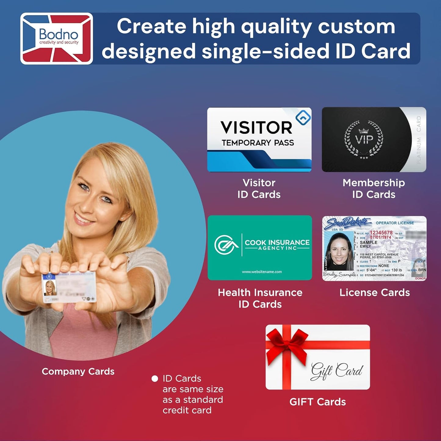 Bodno Magicard Pronto ID Card Printer & Complete Supplies Package ID Software and Camera - Silver Edition