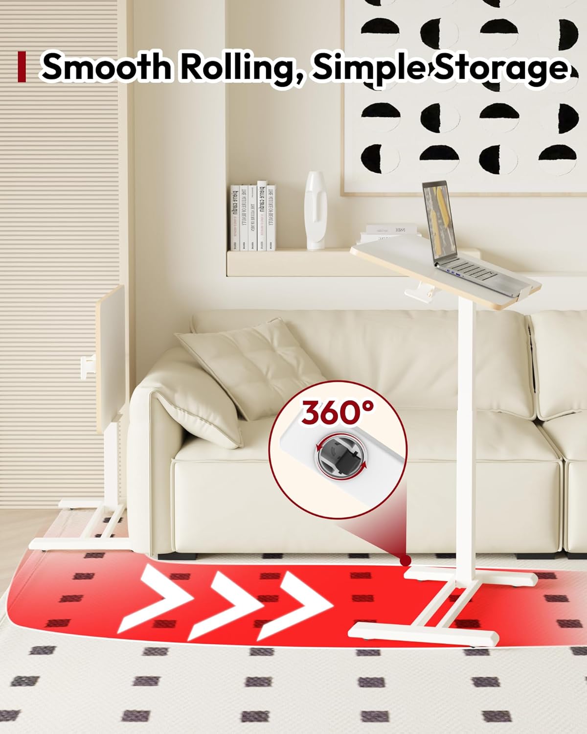 SANODESK Medical Adjustable Overbed Bedside Table with Casters 90° Tilt Top Pneumatic Mobile Rolling Laptop Computer Standing Desk Cart with Tray, Hospital and Home Use(31.5" W x 17.7" D, Maple)