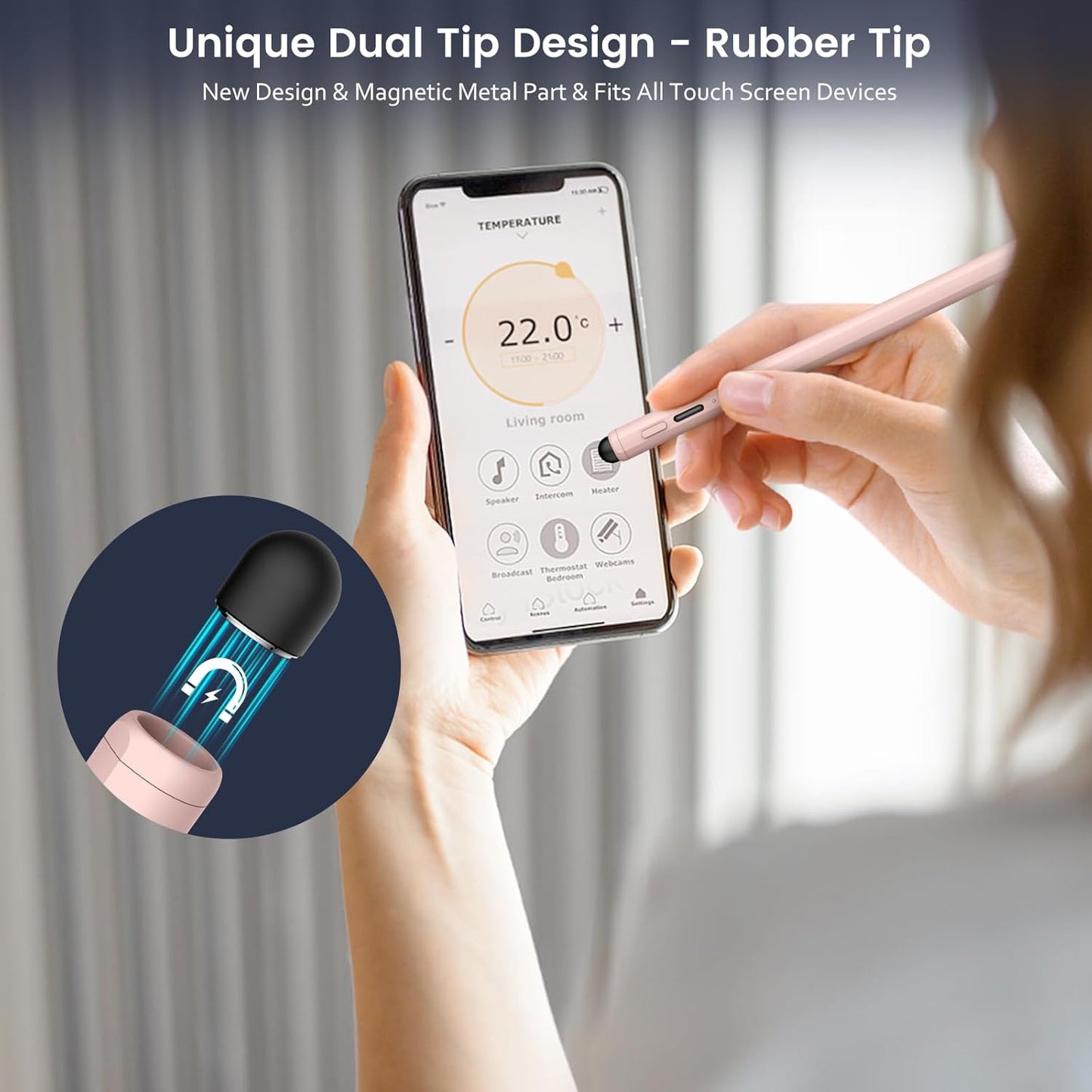 Stylus Pen for iPad, Dual-Tip 13 mins Fast Charge Pencil for Apple, Palm Rejection, Tilt Sensitivity, Compatible w/iPad 6/7/8/9/10, Pro 11/12.9in/M4, Air 3/4/5/M2, Mini 5/6 - Pink