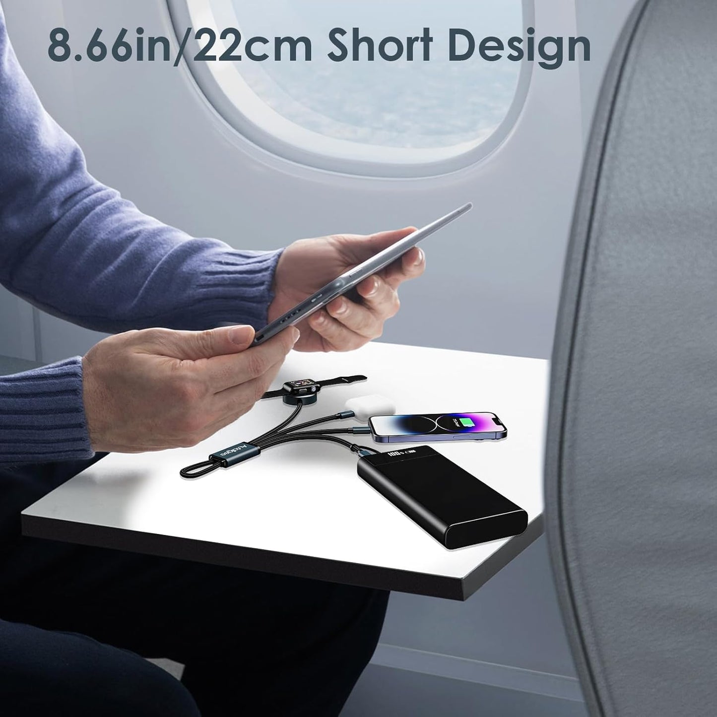 Short 8inch 3 in 2 Multi Charging Cable for Apple Watch Charger USB C iWatch Charger Fast Charging Cable Compatible with iWatch Ultra/SE/10/9/8/7/6/5/4/3/2/1 iPhone 16/15/14/13/Galaxy S23