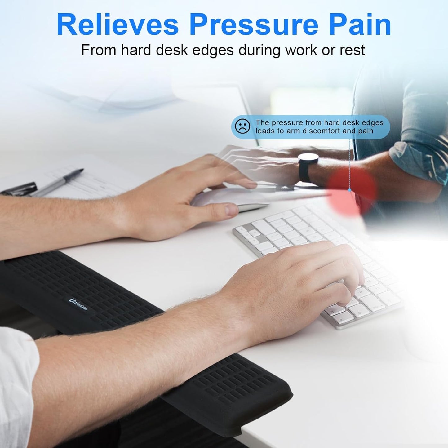 UnivoColors PostureUp L-Shaped Desk Long Wrist Rest Elbow, Non-Slip, Memory Foam, Desk Edge Support, Ergonomic Design for Long-Hour Work (23.6 * 3.9 inch One-Piece Design,Black)