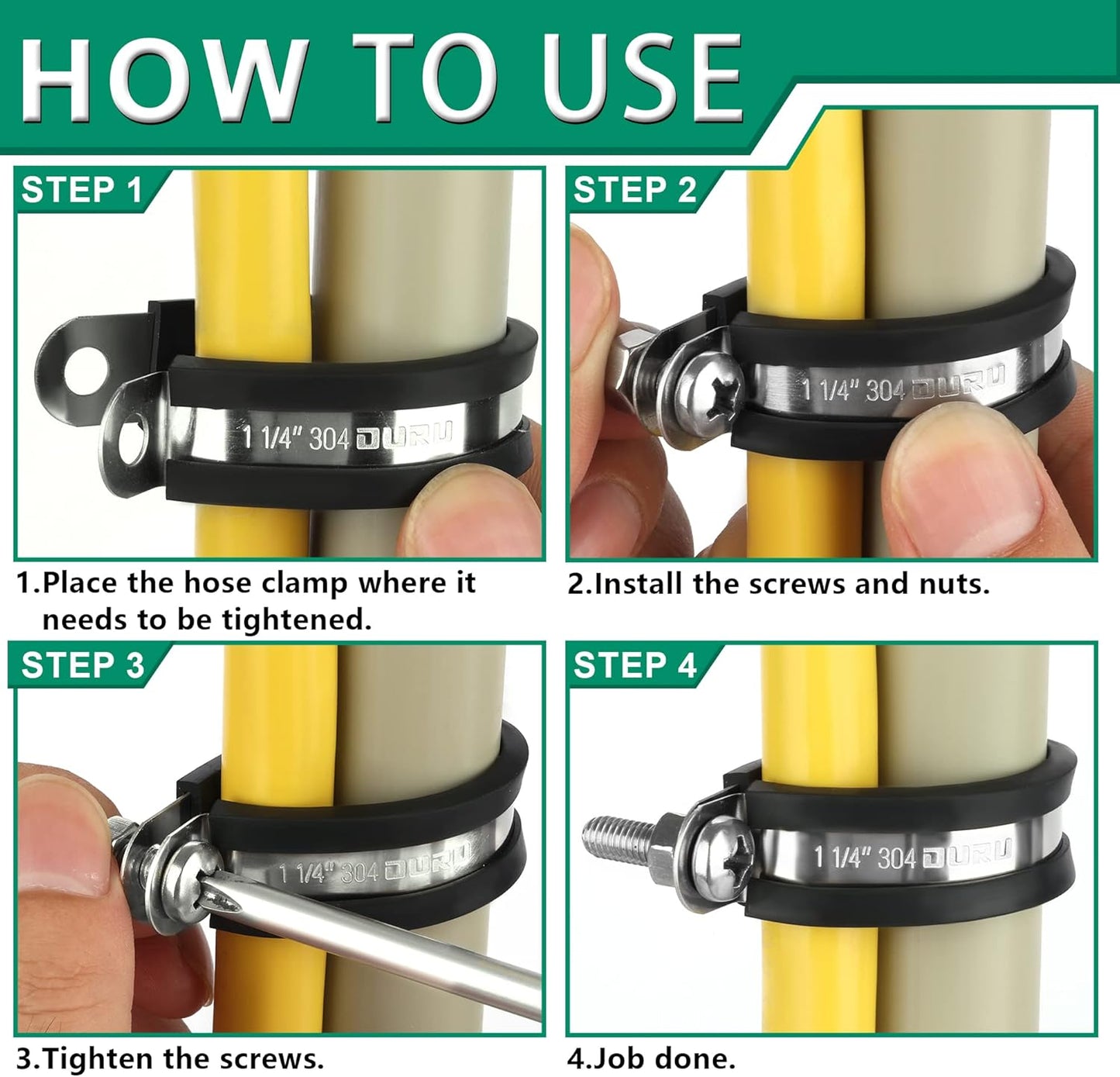 56PCS Cable Clamps Assortment Kit,6 Sizes—1/4" 5/16" 3/8" 1/2" 5/8" 3/4" Stainless Steel Rubber Coated Cushioned Insulated Cable Clamp,Automotive Cable Wire Clamps,Pipe Clamps,Metal Clamp