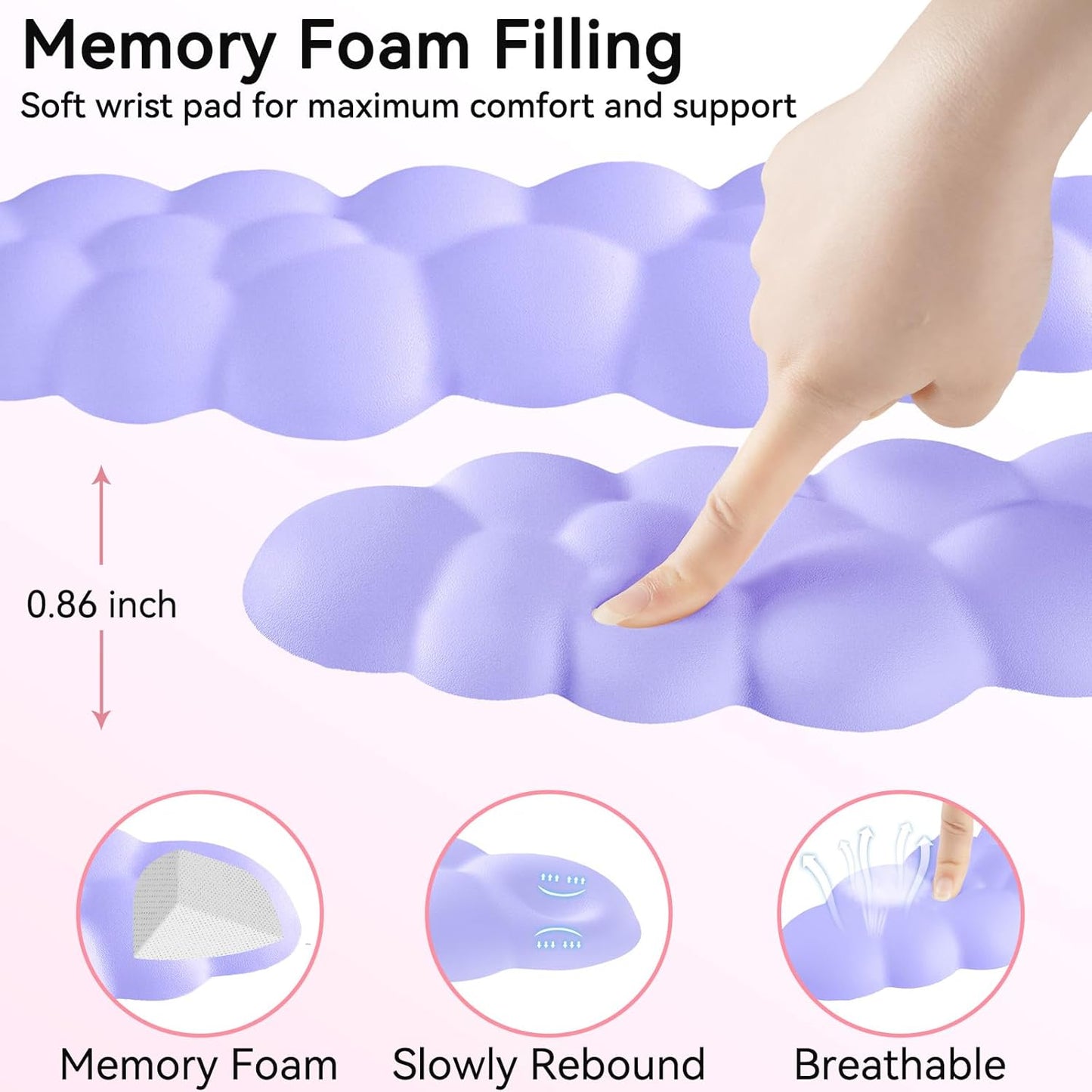 Cloud Wrist Rest for Computer Keyboard, 4-in-1 Memory Foam Leather Cloud Keyboard Wrist Rest and Mouse Pad Set with Ergonomic Support for Arm and Palm Cushion, Gaming/Work Setup, Purple
