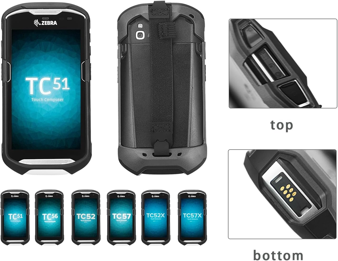 Protective Cover Bumper Case Rugged Boot with Hand Strap for Zebra TC51 TC510K TC52 TC56 TC57 Black