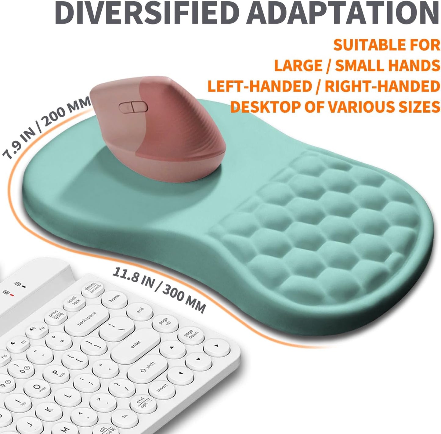 Ergonomic Joint Wrist Support Mouse Pad with Memory Foam Cushion Massage Bump, Carpal Tunnel Pain Relief Mousepad Slope Design for Wrist Rest, 11.8x7.9 in, LightBlue