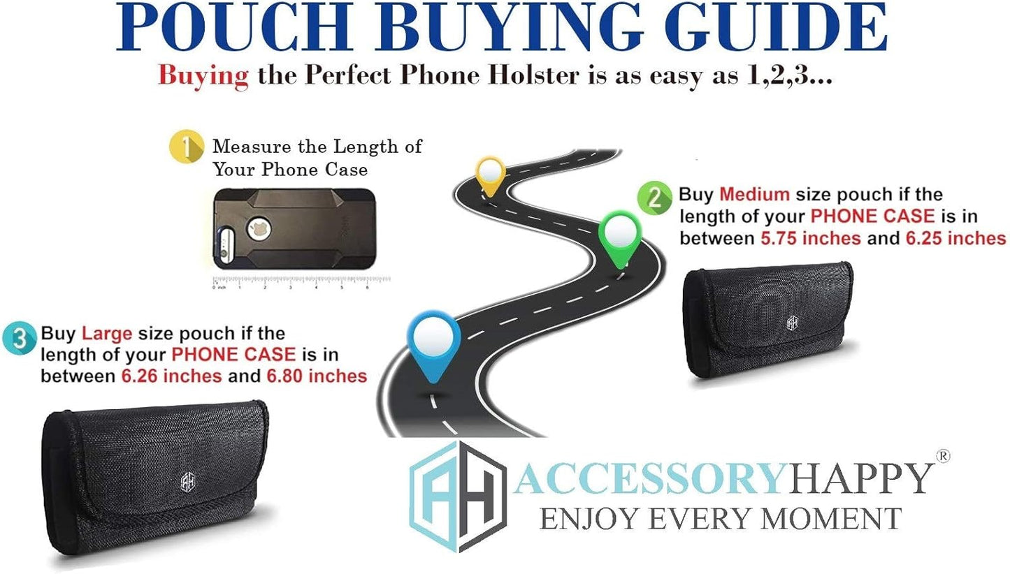 AH Military Grade Nylon Cell Phone Belt Holder for Men Horizontal Pouch Carrying Clip for [iPhone 6 6S 7 8 X XR XS 11 12] iPhone 11 Moto Droid x Holster PRO S8 S9 S7 S20 fits Otterbox or Thick Case