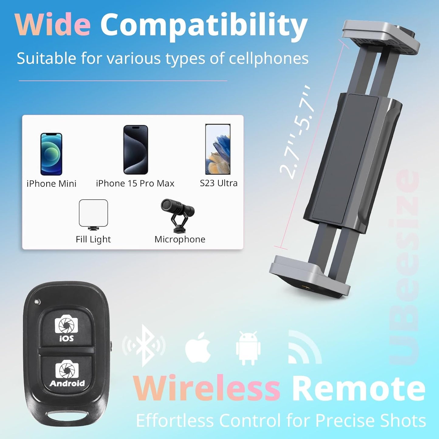 UBeesize 62" Phone Tripod & Selfie Stick, Camera Tripod Stand with Wireless Remote and Phone Holder,Compatible with iPhone Android Phone, Perfect for Selfies/Video Recording/Live Streaming Pink