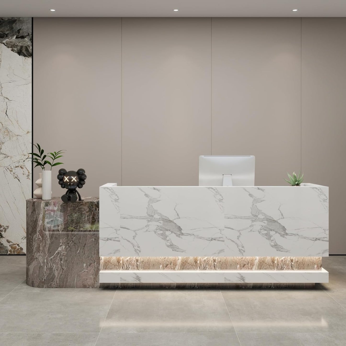 Front Desk Reception Counter - Lockable Storage & Keyboard Tray | Reception Desk with Counter, Customizable Large Counter Table (Grey+White, 68'')