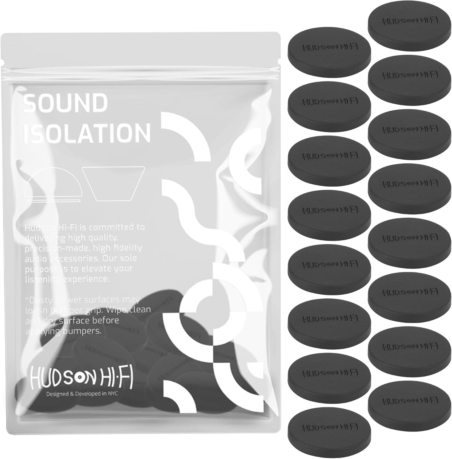 Speaker Isolation Feet – 16-Pack 1" Platinum Silicone Dots by Hudson Hi-Fi – Non-Adhesive, Non-Skid Anti-Vibration Pads for Turntables, Subwoofers, Audio Equipment – 20 Duro