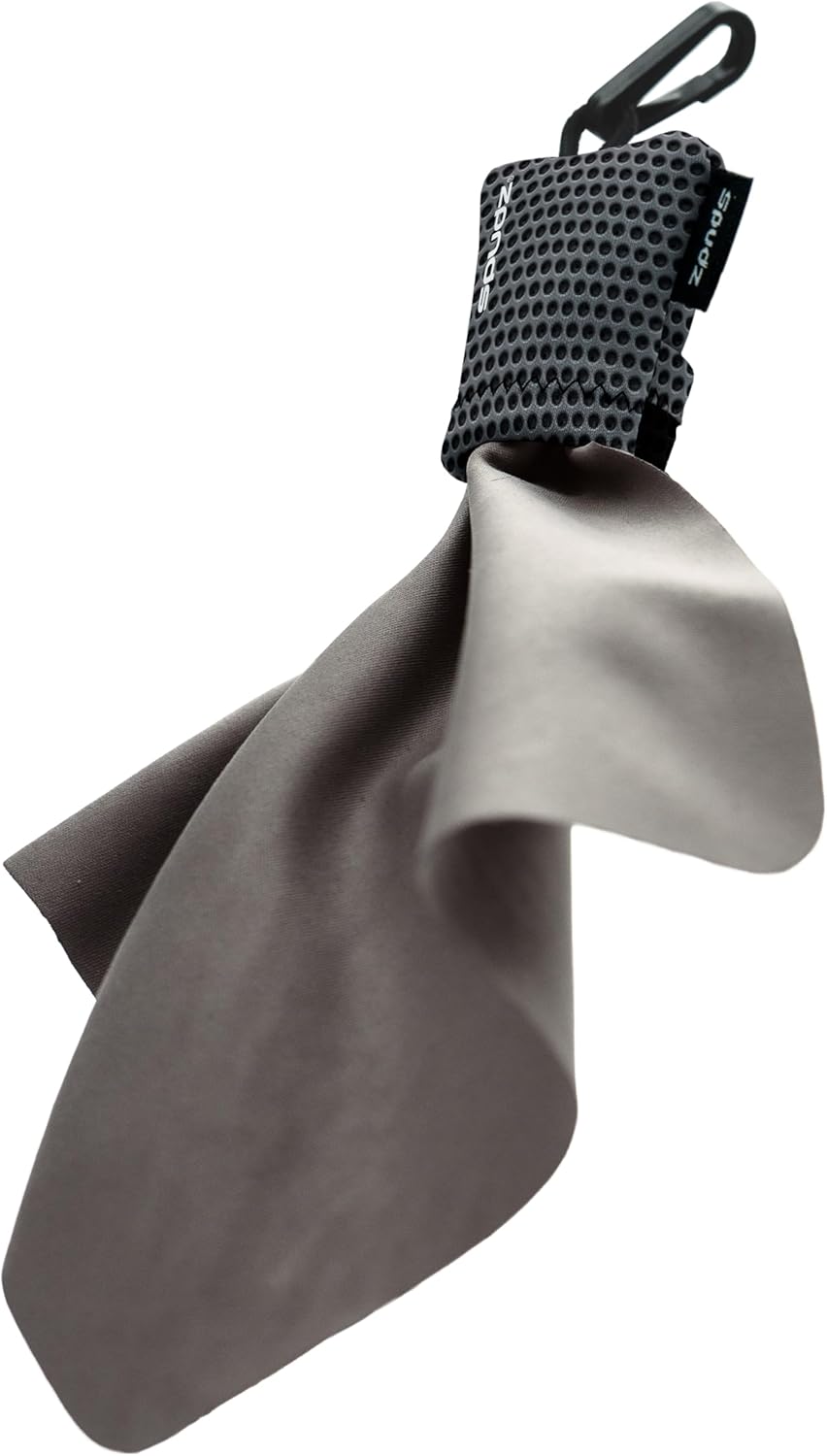 SPUDZ Ultra Microfiber Lens Cleaner – Closable Pouch, Clip-On, Washable – for Optics, Scopes, Glasses | Titanium, 6 x 6 Inch