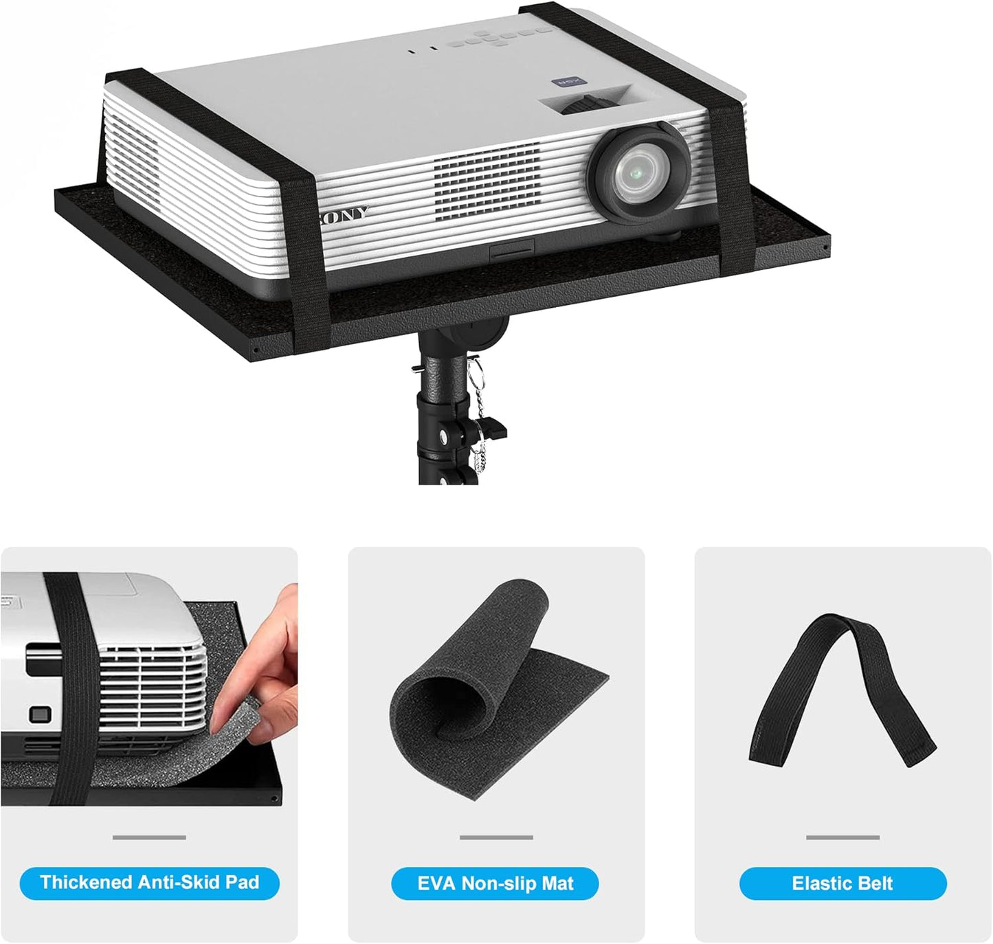 Projector Stand Tripod, Laptop Tripod Stand Adjustable Height from 23.5 to 63.5 inches with Gooseneck Phone Holder, Laptop Floor Stand for Office, Home, Stage, Studio, DJ Racks Holder Mount