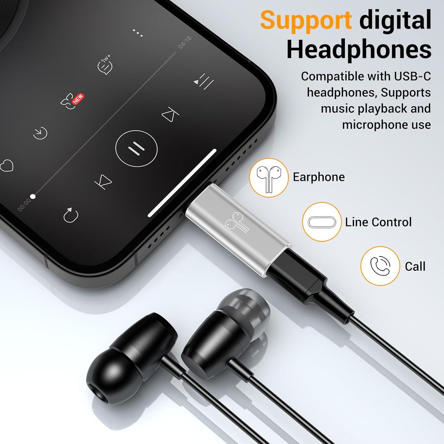 Temdan 2 Pack Lightning to USB C Adapter for iPhone 15/16 Pro/Pro Max/Plus, Support Audio/OTG Adapter, Type C Charger Connector Cable, Silver