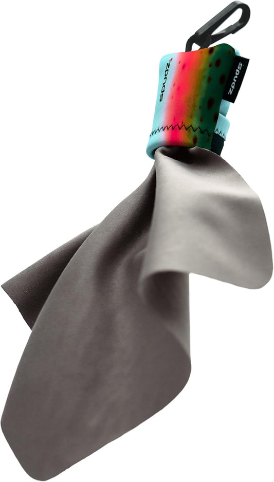 SPUDZ Ultra Microfiber Lens Cleaner – Closable Pouch, Clip-On, Washable – for Optics, Scopes, Glasses | Rainbow, 6 x 6 Inch