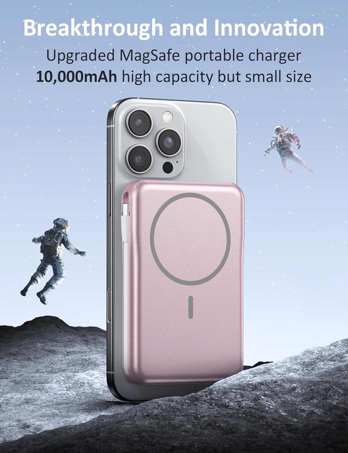 Magnetic Portable Charger, 10000mAh Power Bank, 5 in 1 Portable Charger with Built in Cable, 20W Fast Charging for Magsafe Battery Pack Compatible with iPhone 16/15/14/13 Pro/Pro Max, Samsung Series