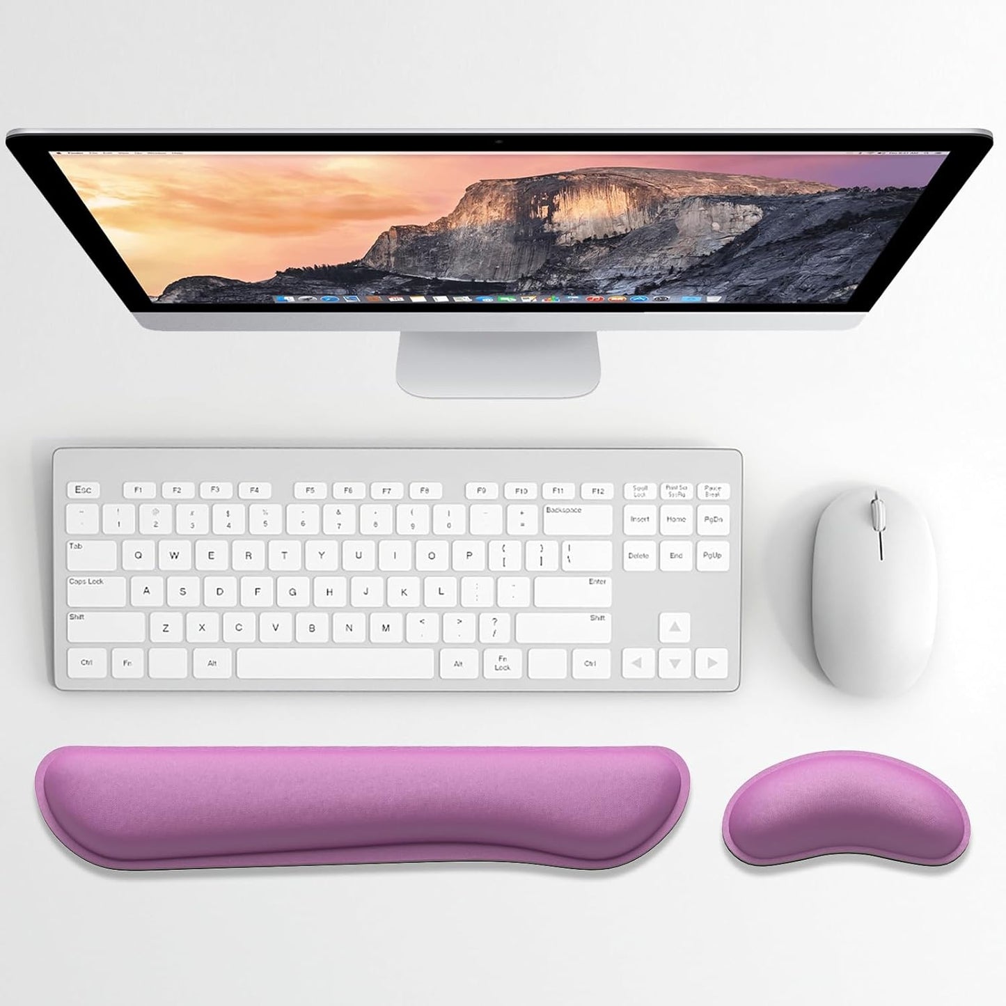 Dapesuom Enlarge Keyboard Wrist Rest, Memory Foam Wrist Cushion for Desk Mats Support, Cute Typing Pain Relief Keyboard Mouse Pad Rests Set with Non-Slip Base for Gaming Laptop Office, Radiant Orchid