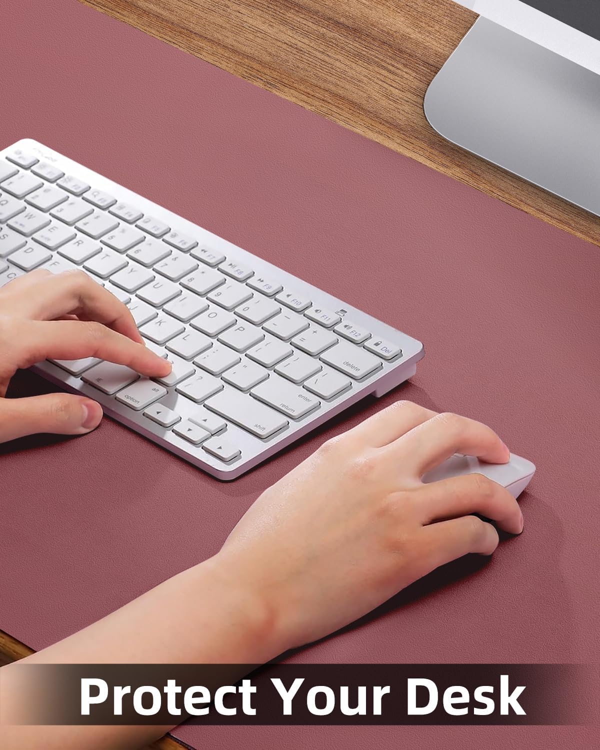 Leather Desk Pad Protector, Large Desk Mat, Mouse Pad, Non-Slip PU Leather Desk Blotter,Desk Cover mat,Desk mat for Keyboard and Mouse,Mat for Office&Home (Rose Purple, 48" x 17")