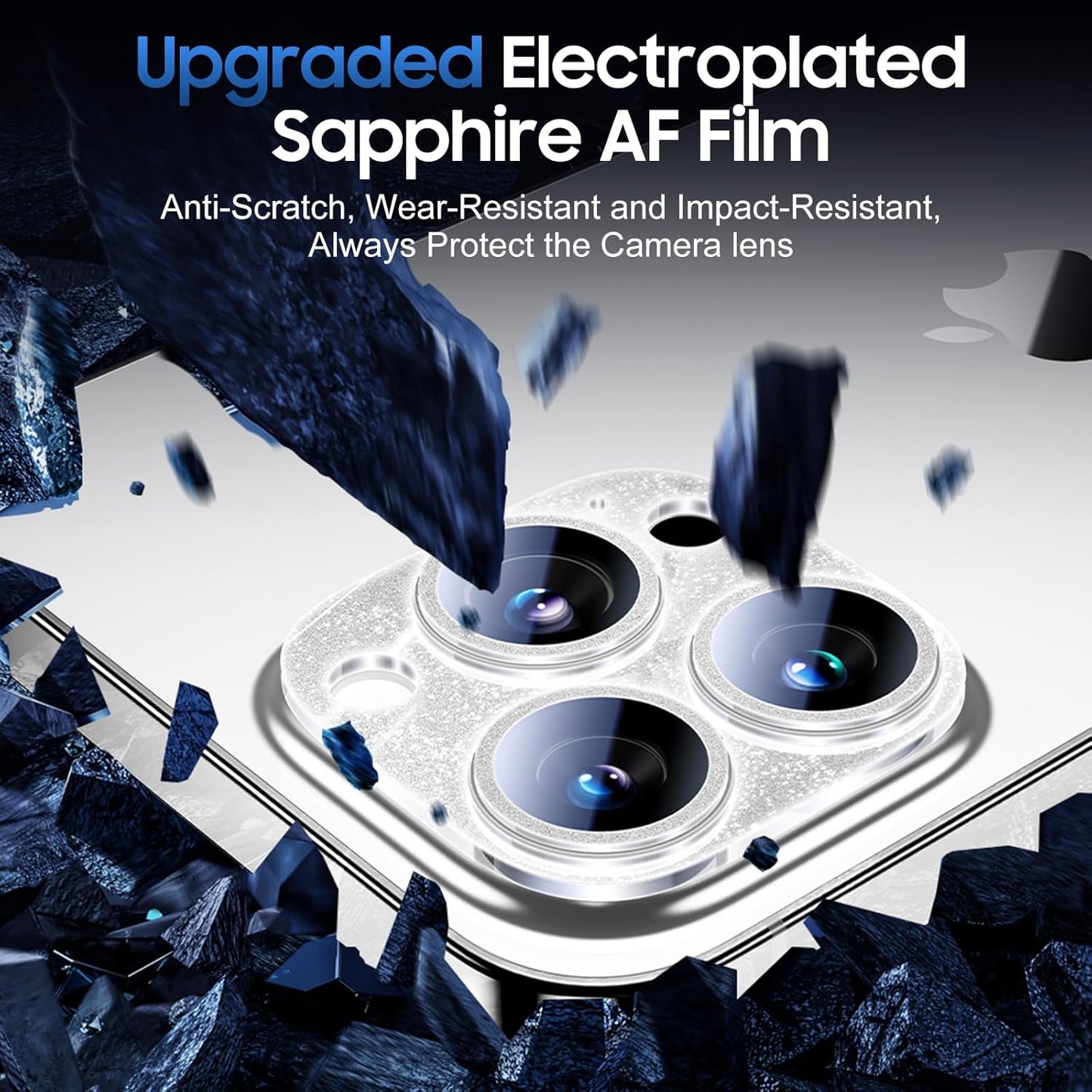 UniqueMe 3 Packs Compatible for iPhone 14 Pro Max/iPhone 14 Pro Camera Lens Protector Acrylic [Not Glass],[Case Friendly][Scratch-Resistant][Night Shooting Mode]-Glitter Silver