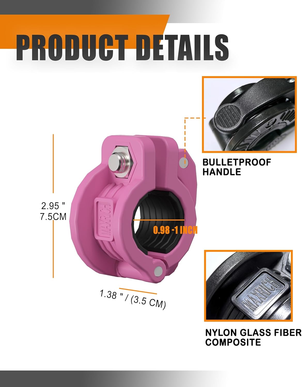 MAXRICH T Barbell Clamp 1 inch Multiple Sizes & Adjustable Weight Clips for Barbell Quick Release Barbell Clips|Barbell Collar Bar Locks for Weight Lifting (PINK)