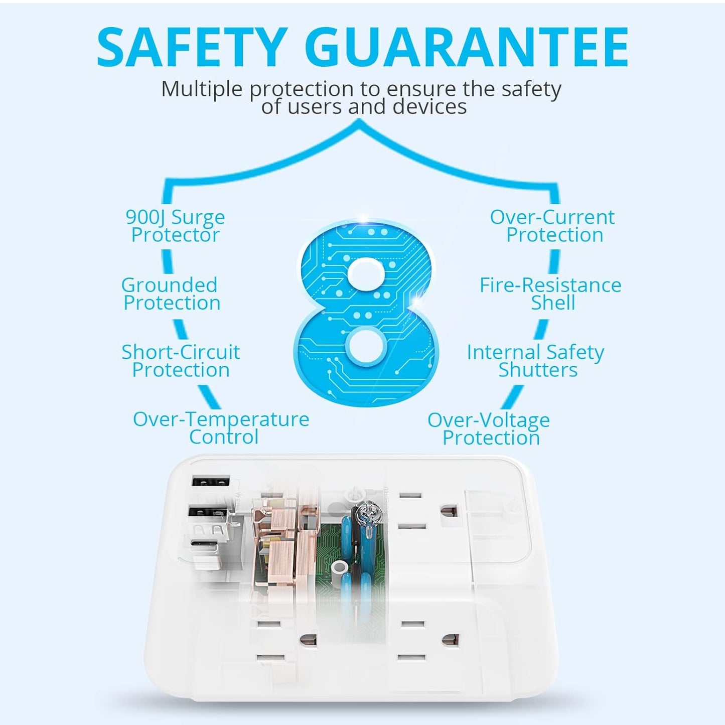 [2-Pack] USB Wall Charger,Surge Protector,6 Outlet Extender with 3 USB Charging Ports(1 USB C Outlet,3.4A) 900J Power Strip Multi Plug Outlets,Wall Mount Power Strip for Home Travel Office ETL Listed