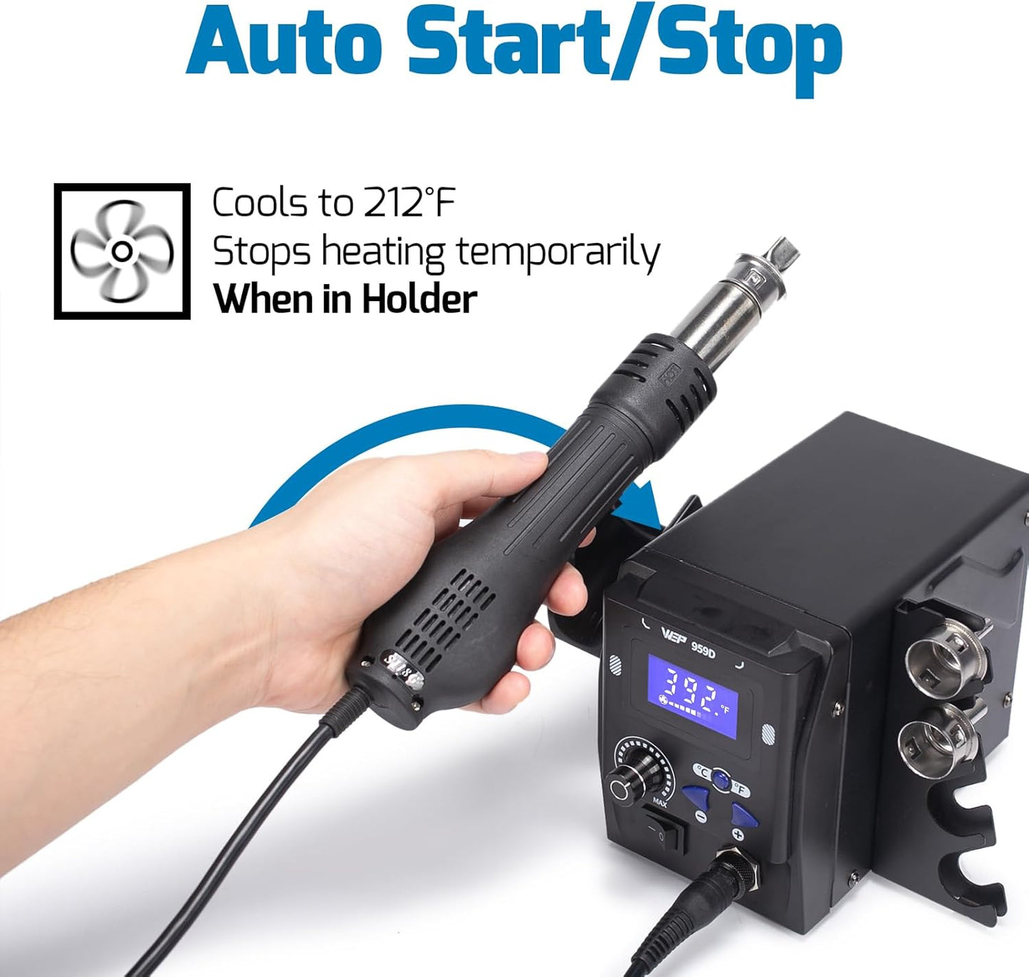 WEP 959D Hot Air SMD Soldering Rework Station with Quick-Change Nozzle System, Nozzle Holder, 5 Additional Nozzles, Adjustable Temperature, °C/°F Conversion and Buzzer Prompt