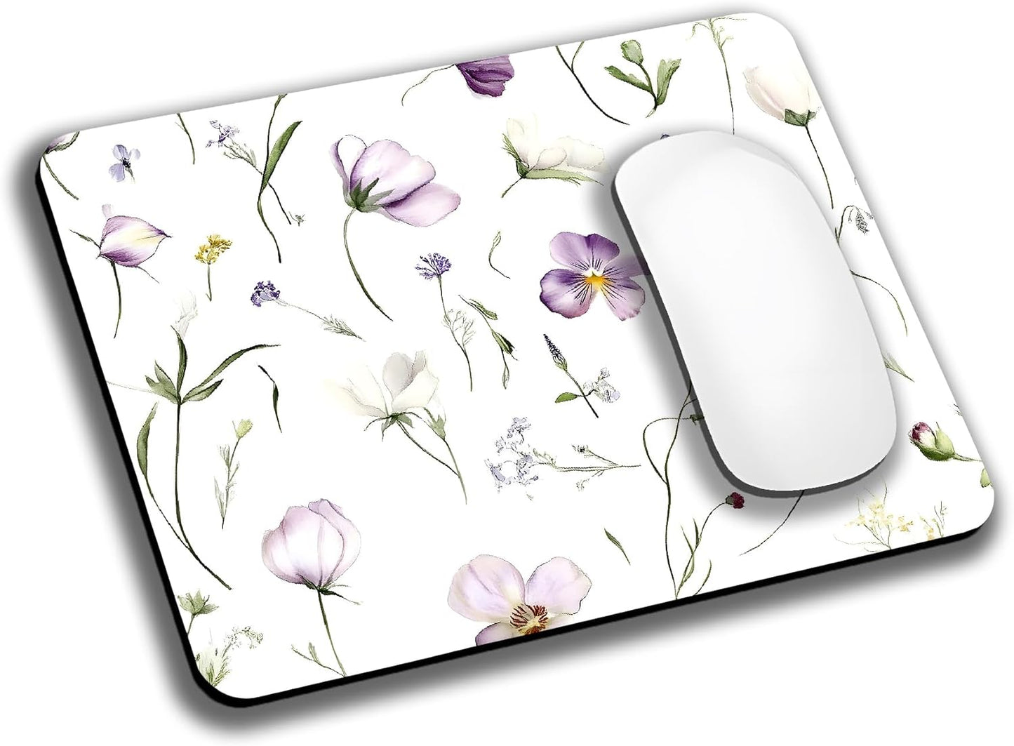Purple Floral Potted Plants Mouse Pads for Desk, Portable Wireless Computer Mouse pad Small Design with Women, Non-Slip Rubber Base Laptop Mousepad 9.5" x 7.9" Smooth Surface for Office & Travel