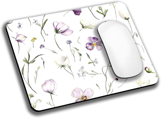 Purple Floral Potted Plants Mouse Pads for Desk, Portable Wireless Computer Mouse pad Small Design with Women, Non-Slip Rubber Base Laptop Mousepad 9.5" x 7.9" Smooth Surface for Office & Travel
