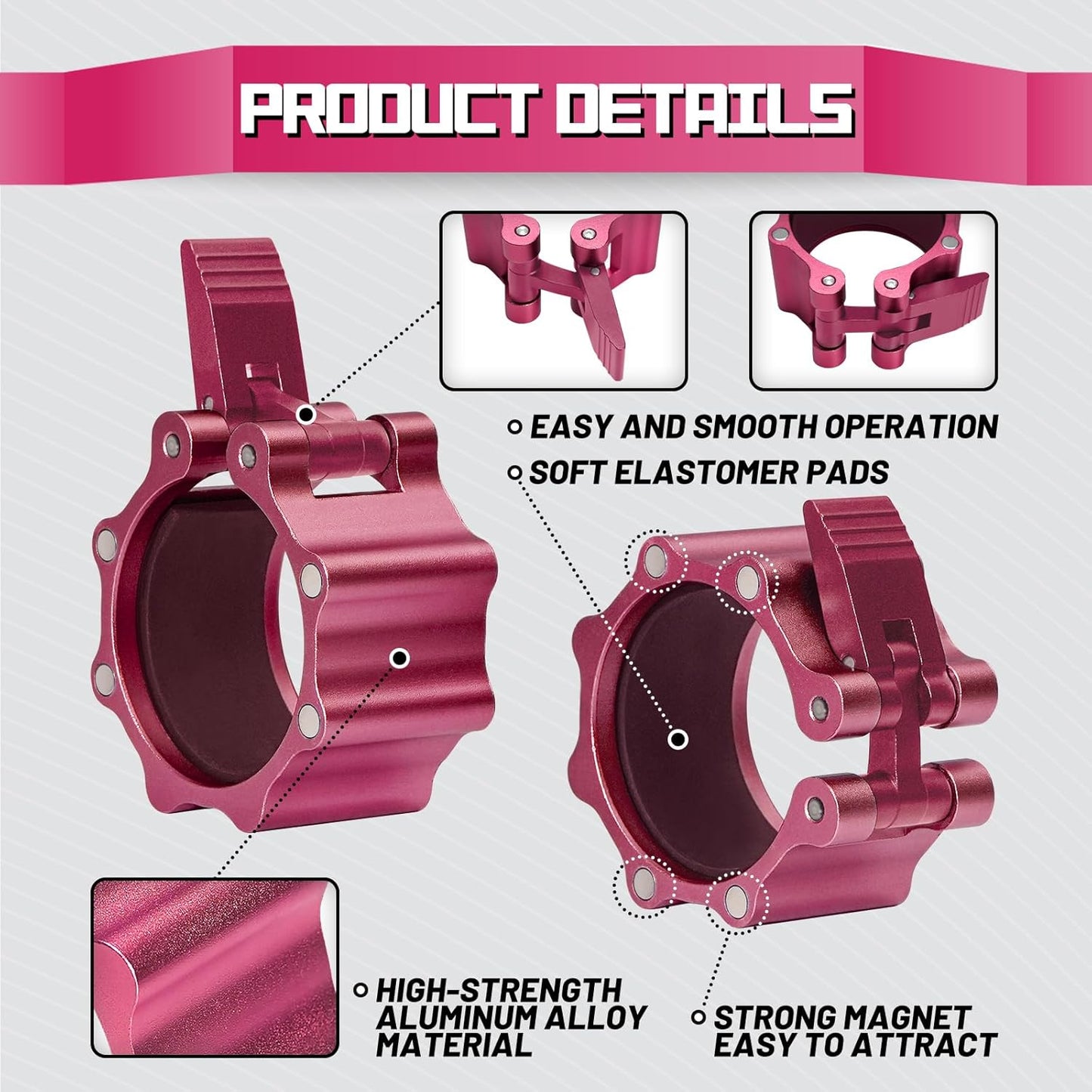 RitFit 2-Inch Magnetic Barbell Collars Locking Clamps - Heavy Duty Aluminum Alloy, Quick Release with Non-Slip TPR Pads for Olympic Weightlifting Powerlifting Training (Pair)