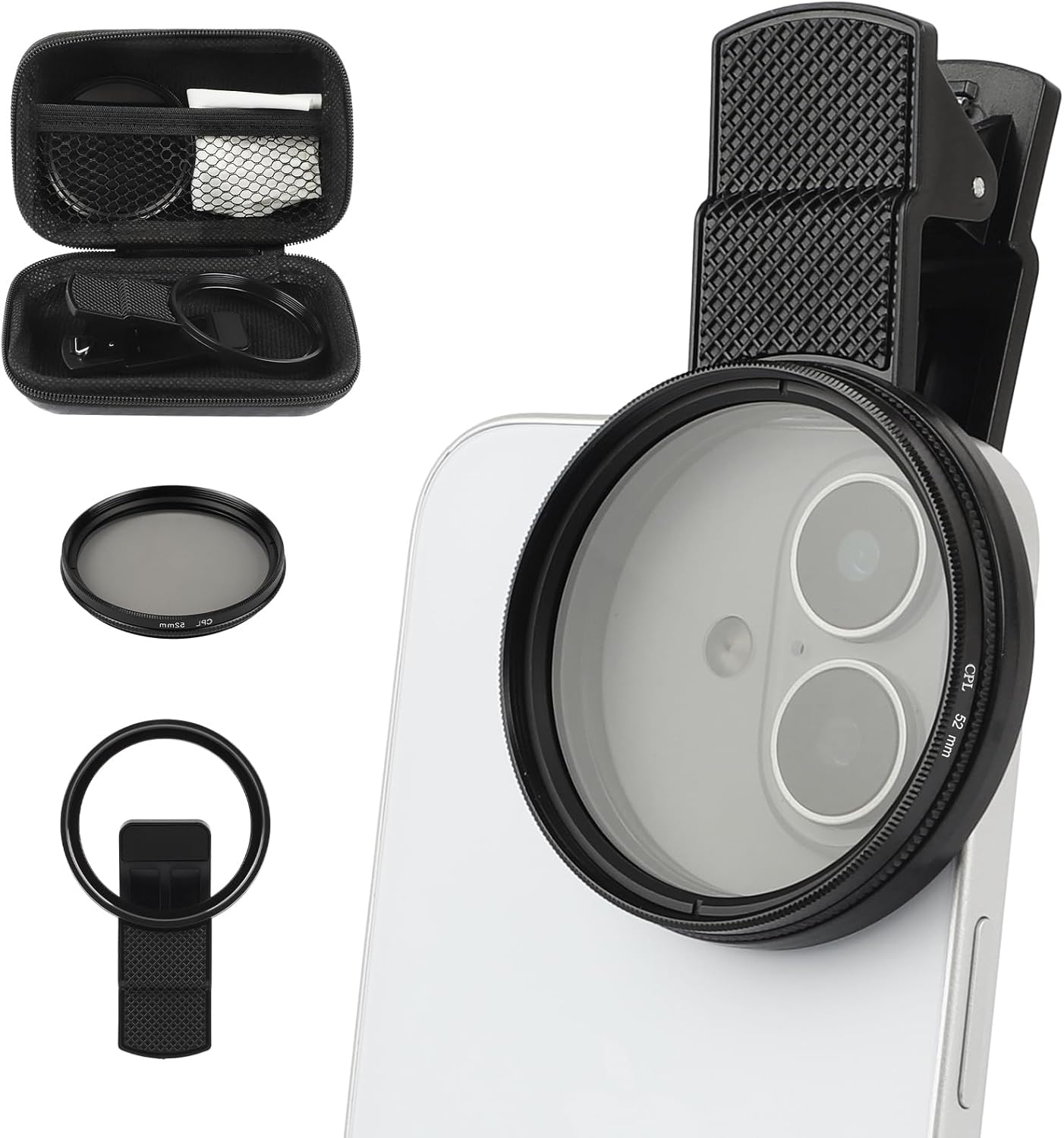 52mm Clip-On CPL Phone Camera Lens Filter, Polarizer Circular Filter, Ultra Slim Multi- Coated CPL Filter Compatible with iPhone 15/14/13 Samsung