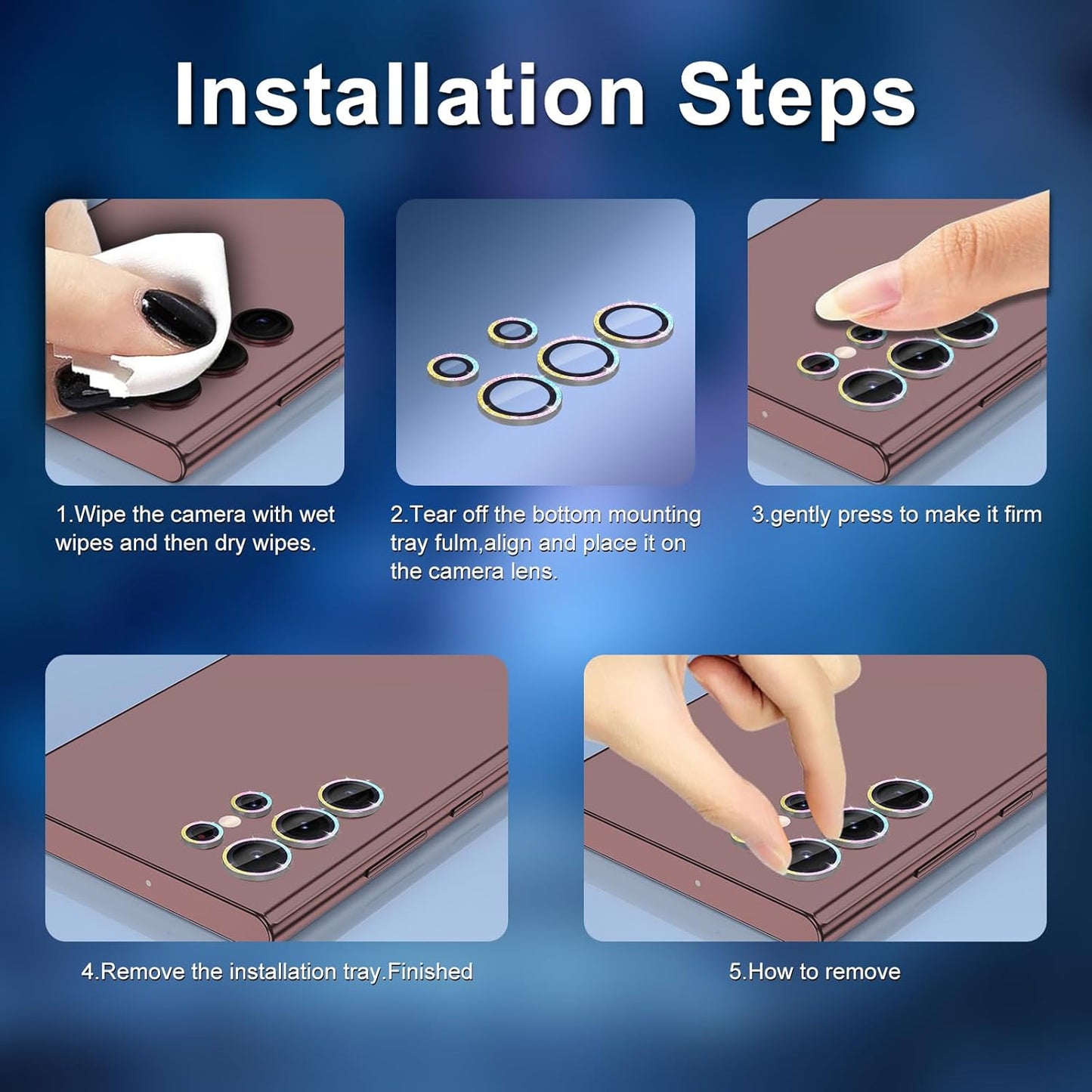 for Samsung Galaxy S22 Ultra Camera Lens Protector, Individual Metal Ring Tempered Glass Lens Cover, [Strong Adsorption] Scratch Resistant Ultra-Thin HD Clear Lens Cover, 1 Set-Black Sparkly