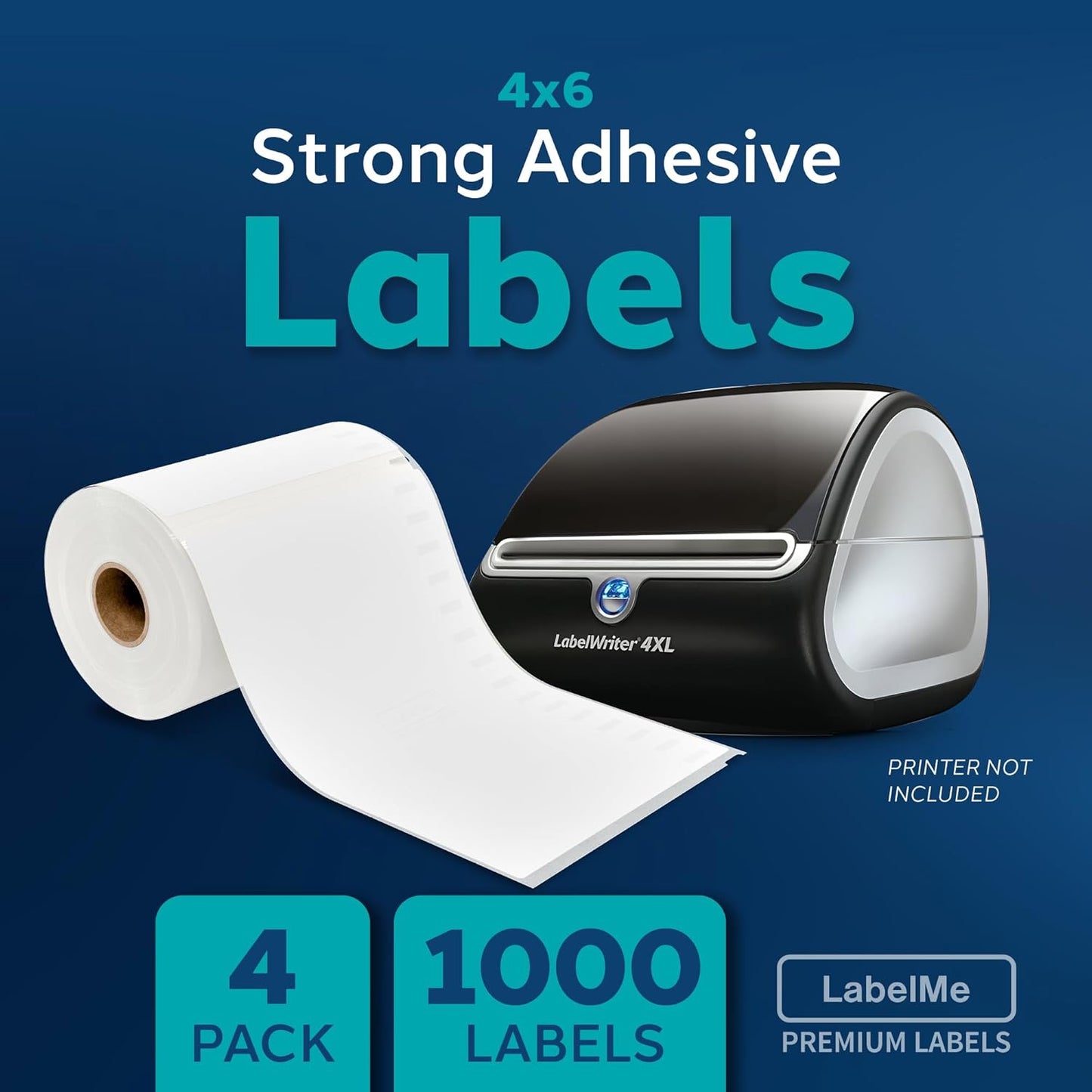 4x6 Thermal Labels Roll - Compatible with Dymo 4XL or Rollo 4x6, Perforated Strong Adhesive, Replaces Dymo 1744907, 250 Per Roll (4 Rolls | 1000 Labels)